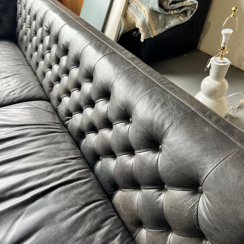 Savile leather tufted deals sofa