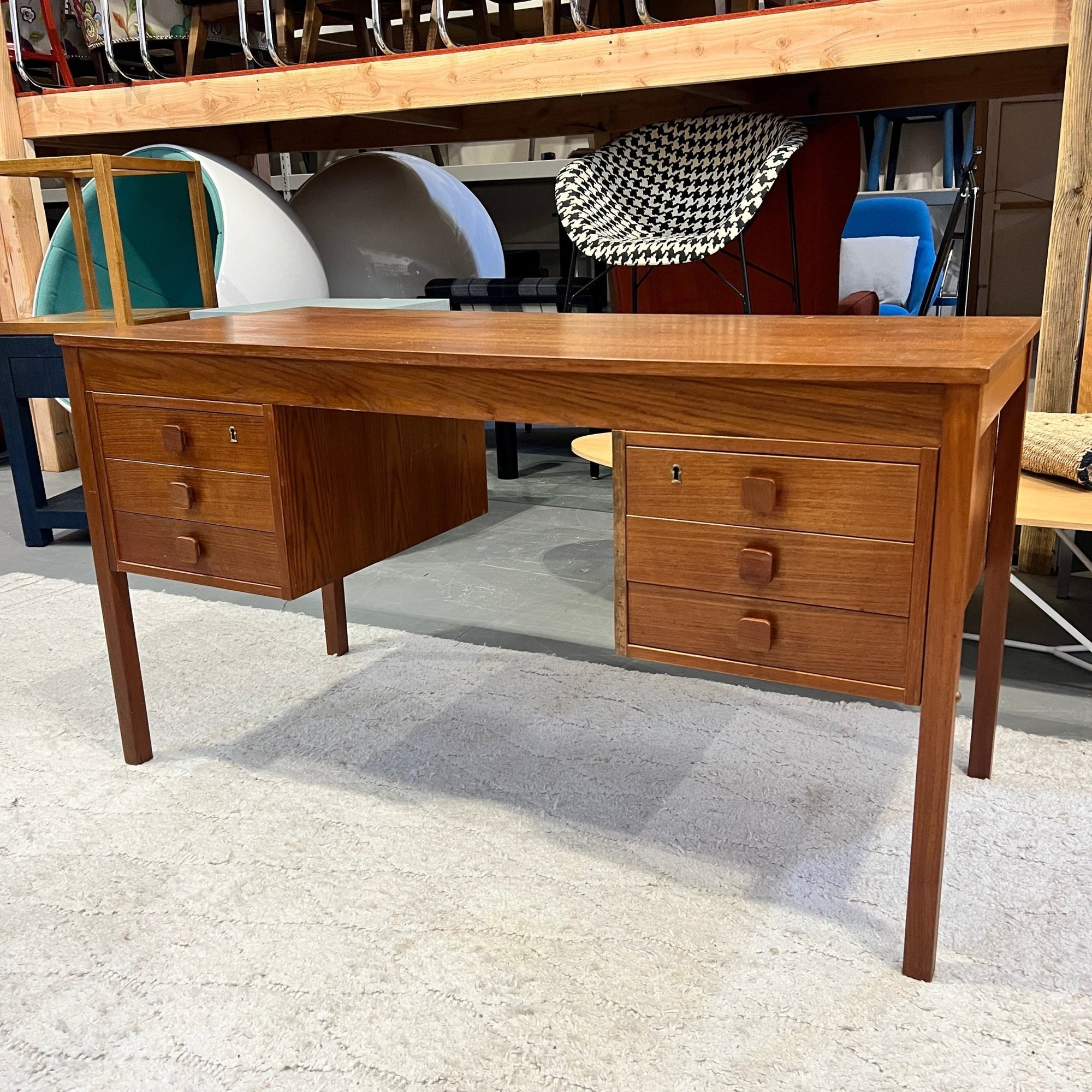 Danish teak Midcentury modern desk by Domino Mobler. - enliven mart