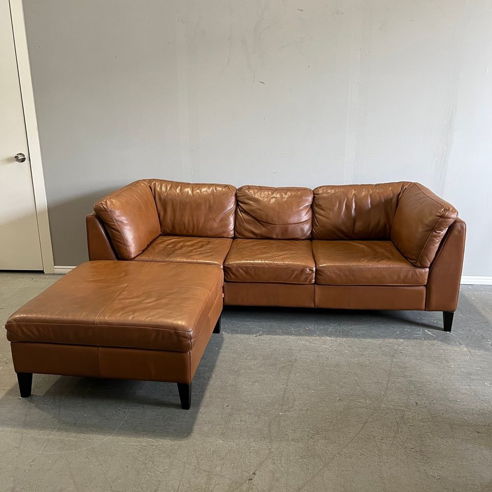 EQ3 Salema 88' leather Modern Sofa with ottoman - enliven mart