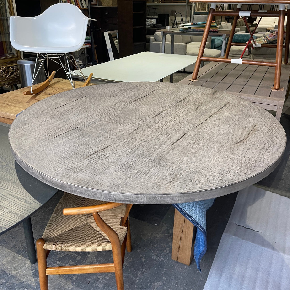 Restoration Hardware Reclaimed Russian Oak round dining table **TOP ON ...