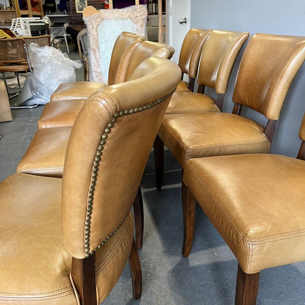 Restoration Hardware set of 8 leather nailhead dining chairs - enliven mart