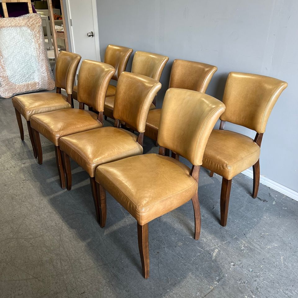 Restoration Hardware set of 8 leather nailhead dining chairs - enliven mart