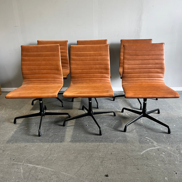 Set of 6 Eames executive style leather side chairs - enliven mart